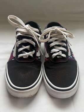 Vans Old Skool Floral Print Sneakers Women’s Size 8 Black Pink Roses